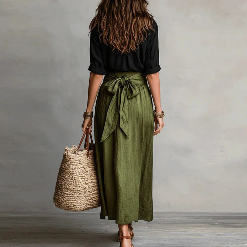 Clementine | Elegant Women's Two Piece Skirt Set – Relaxed Fit Midi Skirt &amp; Button Down Blouse 5
