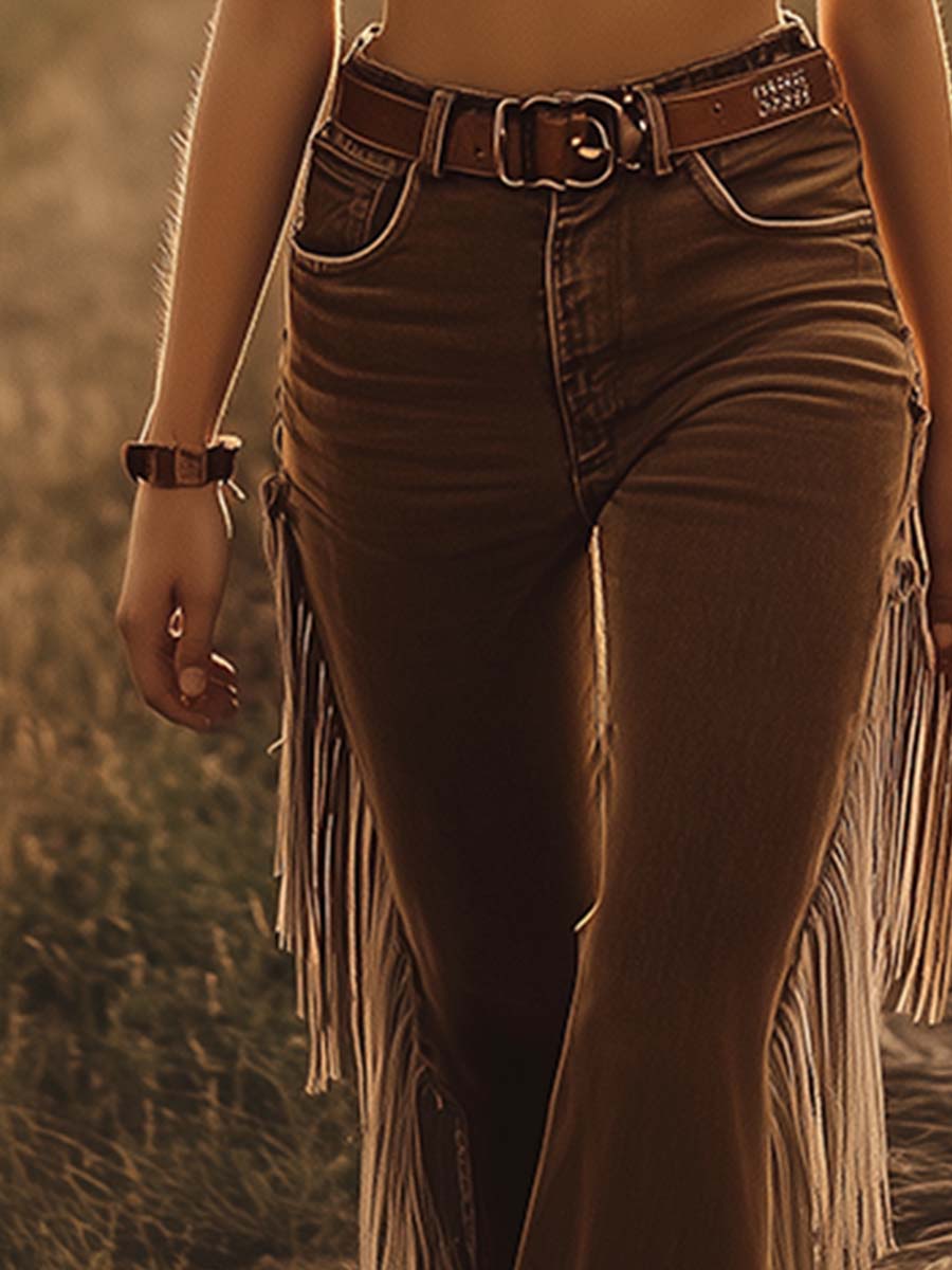 Cora | High Waist, Flare Leg Women's Jeans with Side Fringe Detail 3