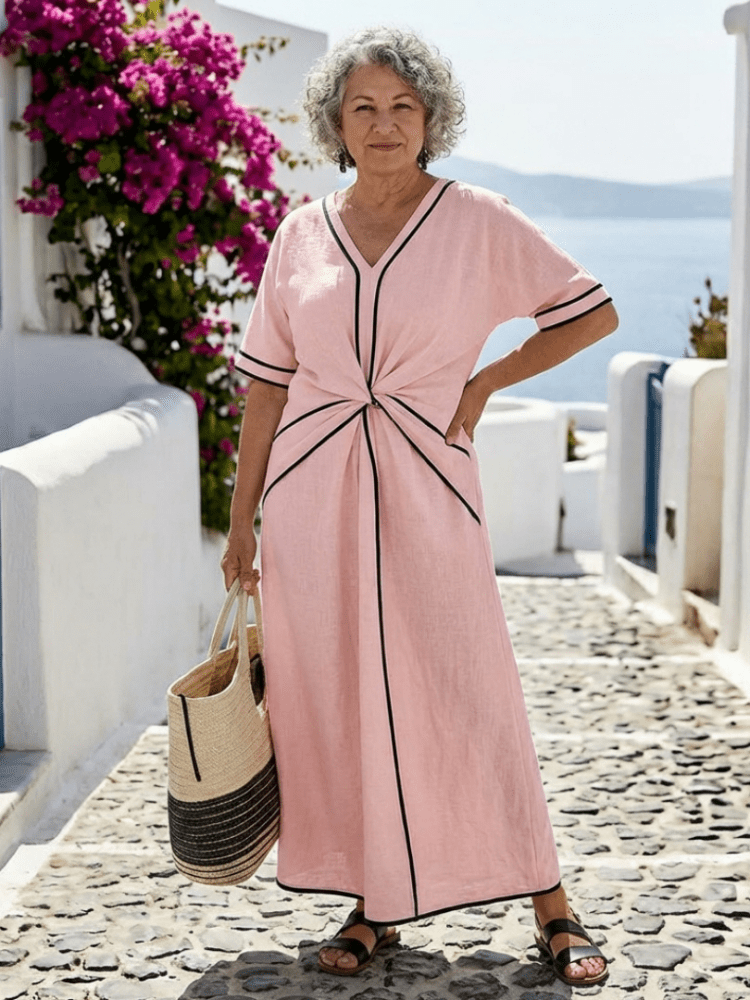 Crelia | Elegant Gathered Waist White Midi Dress with Sleeves 8