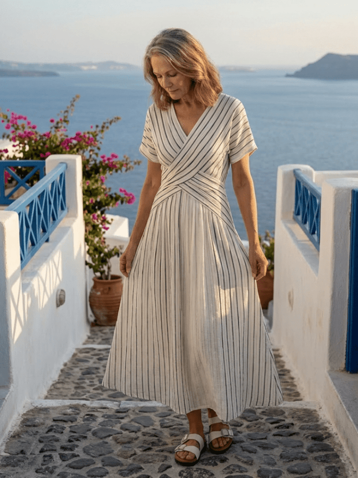 Cressida | Elegant White Midi Dress with Short Sleeves for Women 1