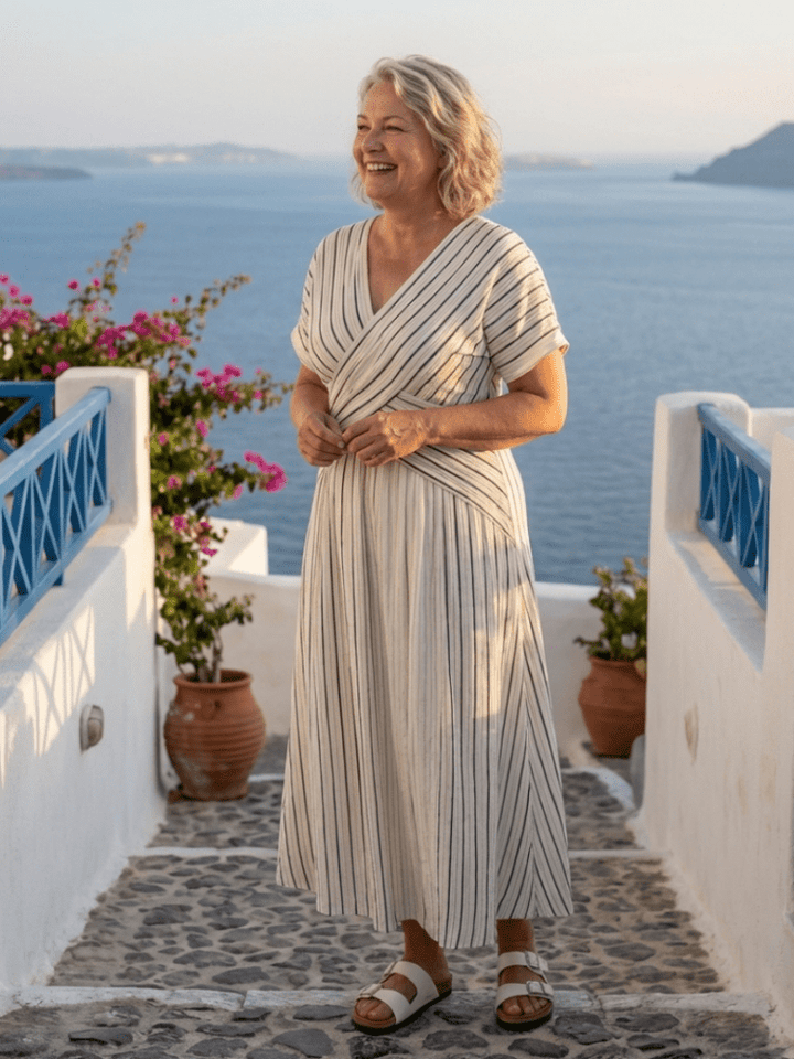Cressida | Elegant White Midi Dress with Short Sleeves for Women 3