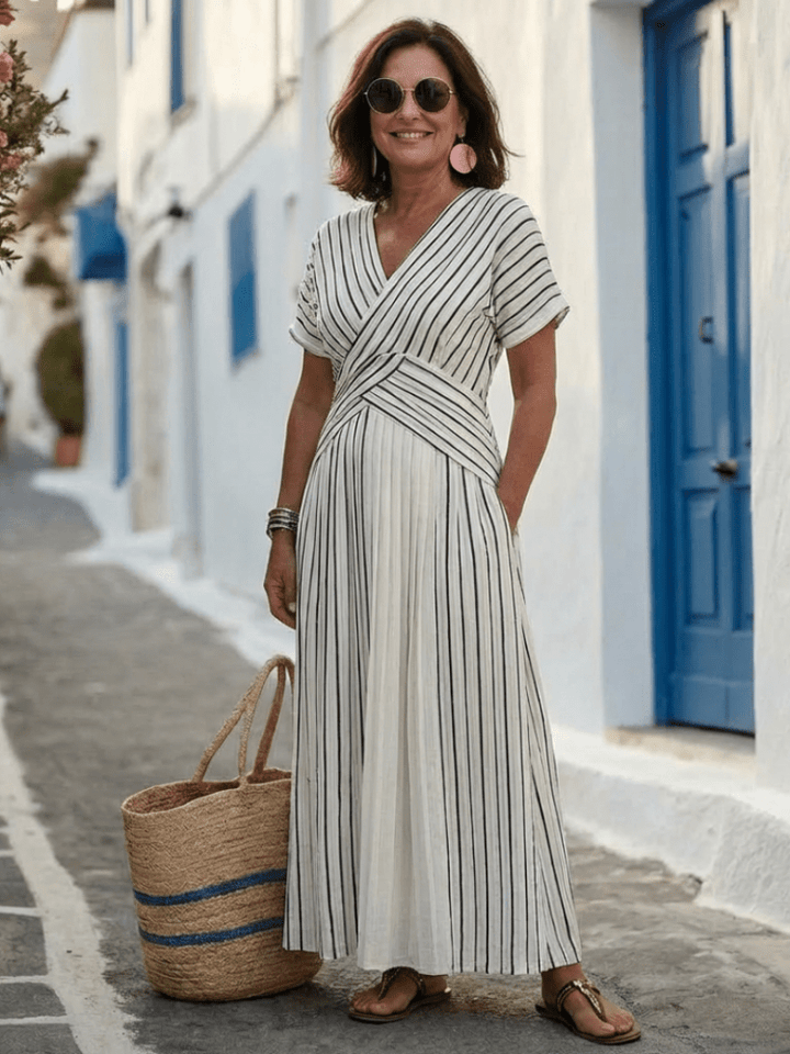 Cressida | Elegant White Midi Dress with Short Sleeves for Women 4