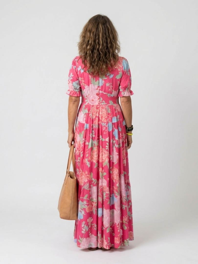 Dahlia | Elegant Floral V Neck Midi Dress for Women - Summer Dresses with Flutter Sleeves 2