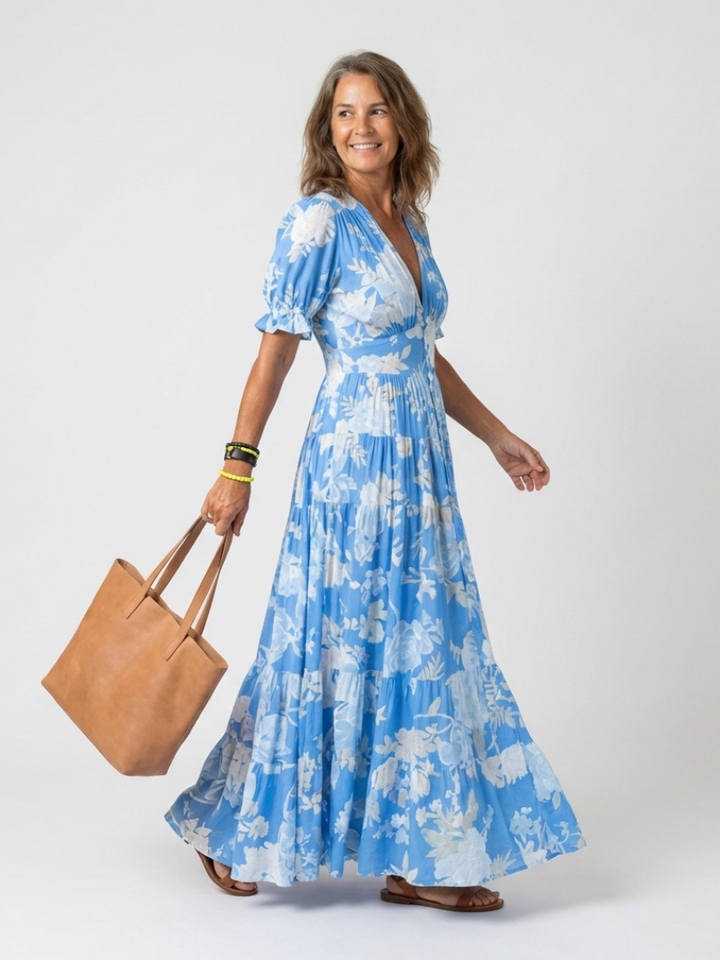 Dahlia | Elegant Floral V Neck Midi Dress for Women - Summer Dresses with Flutter Sleeves 3