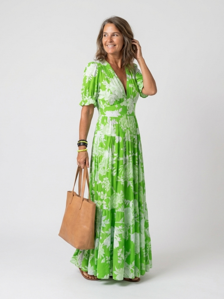 Dahlia | Elegant Floral V Neck Midi Dress for Women - Summer Dresses with Flutter Sleeves 4