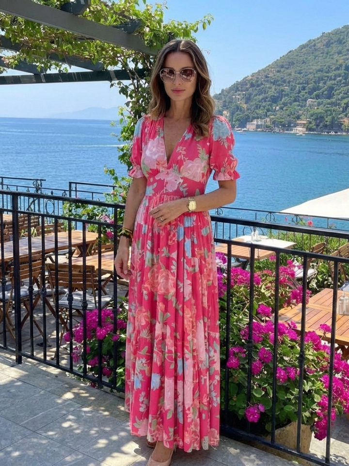 Dahlia | Elegant Floral V Neck Midi Dress for Women - Summer Dresses with Flutter Sleeves 5