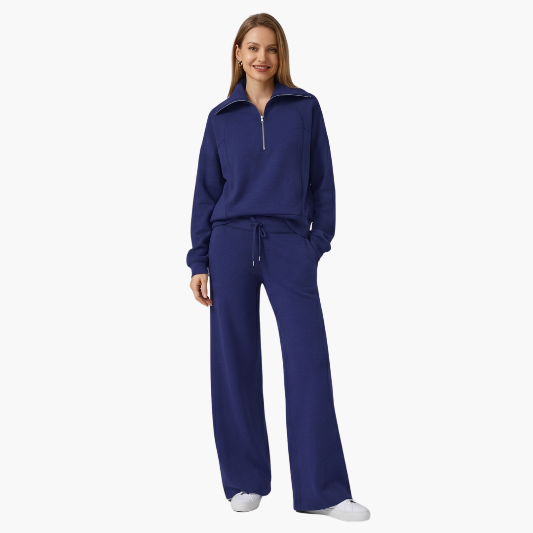 Daphne | Comfortable Women's Loungewear Set – Stylish Half Zip Top & Wide Leg Pants 1