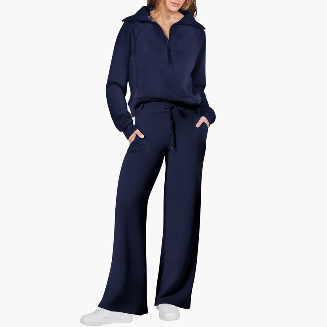 Daphne | Comfortable Women's Loungewear Set – Stylish Half Zip Top & Wide Leg Pants 11