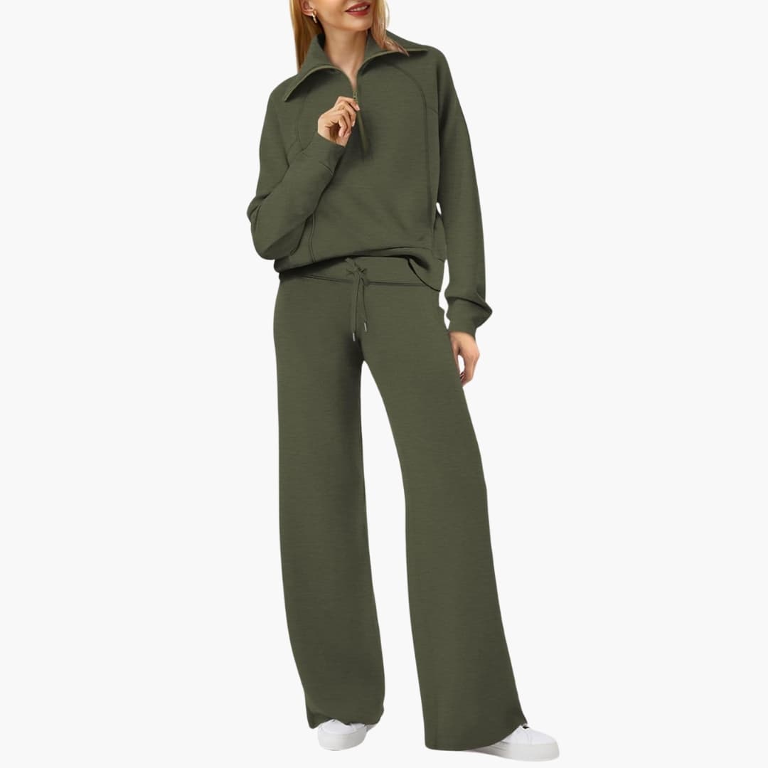 Daphne | Comfortable Women's Loungewear Set – Stylish Half Zip Top & Wide Leg Pants 12