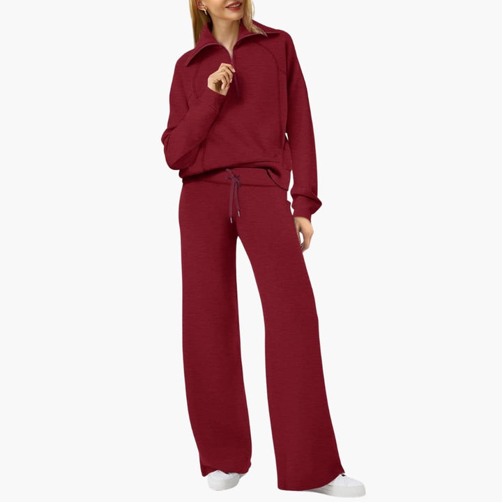 Daphne | Comfortable Women's Loungewear Set – Stylish Half Zip Top & Wide Leg Pants 16
