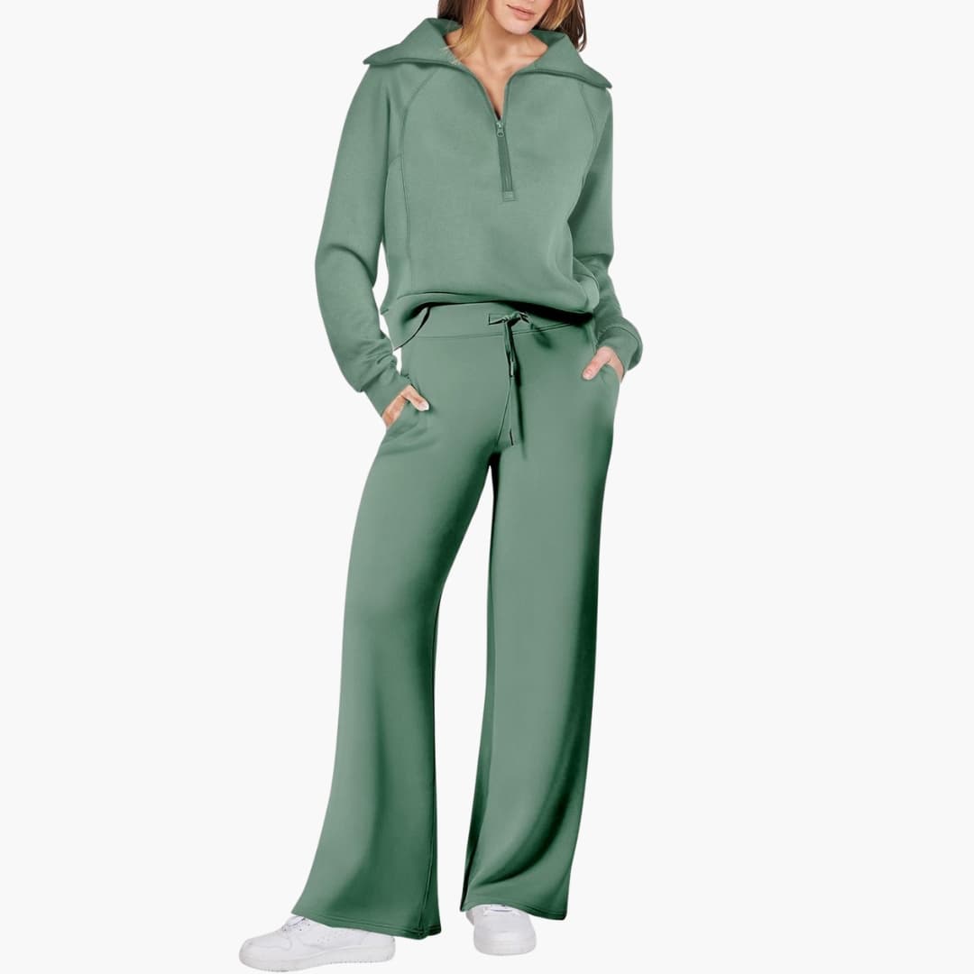 Daphne | Comfortable Women's Loungewear Set – Stylish Half Zip Top & Wide Leg Pants 17