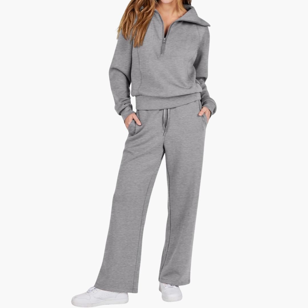 Daphne | Comfortable Women's Loungewear Set – Stylish Half Zip Top & Wide Leg Pants 20