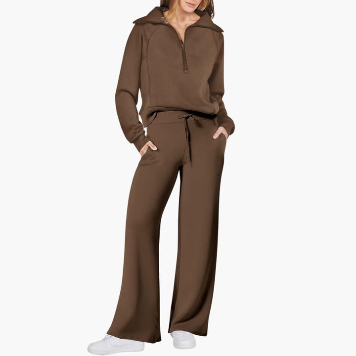 Daphne | Comfortable Women's Loungewear Set – Stylish Half Zip Top & Wide Leg Pants 21