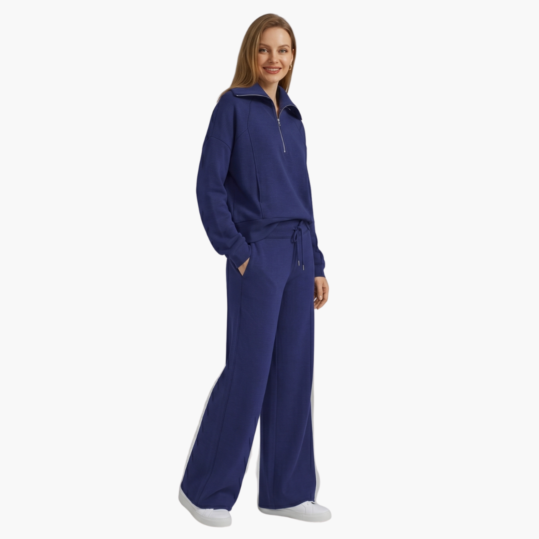 Daphne | Comfortable Women's Loungewear Set – Stylish Half Zip Top & Wide Leg Pants 3