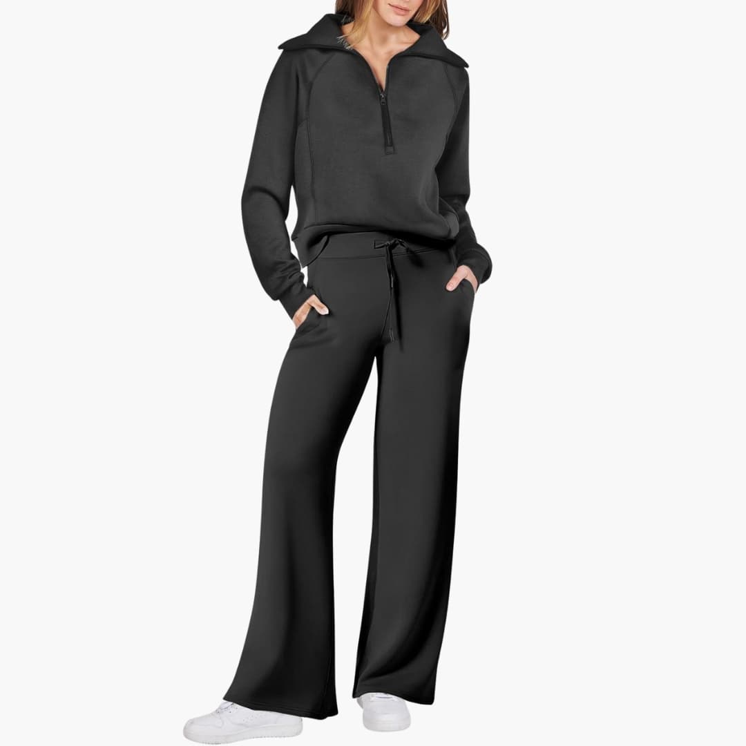 Daphne | Comfortable Women's Loungewear Set – Stylish Half Zip Top & Wide Leg Pants 5