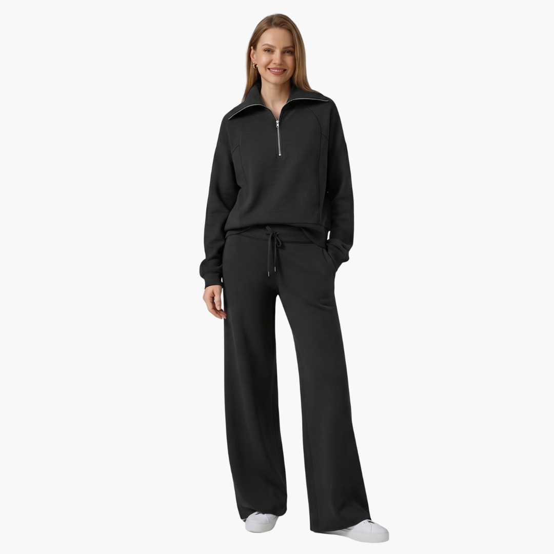 Daphne | Comfortable Women's Loungewear Set – Stylish Half Zip Top & Wide Leg Pants 6