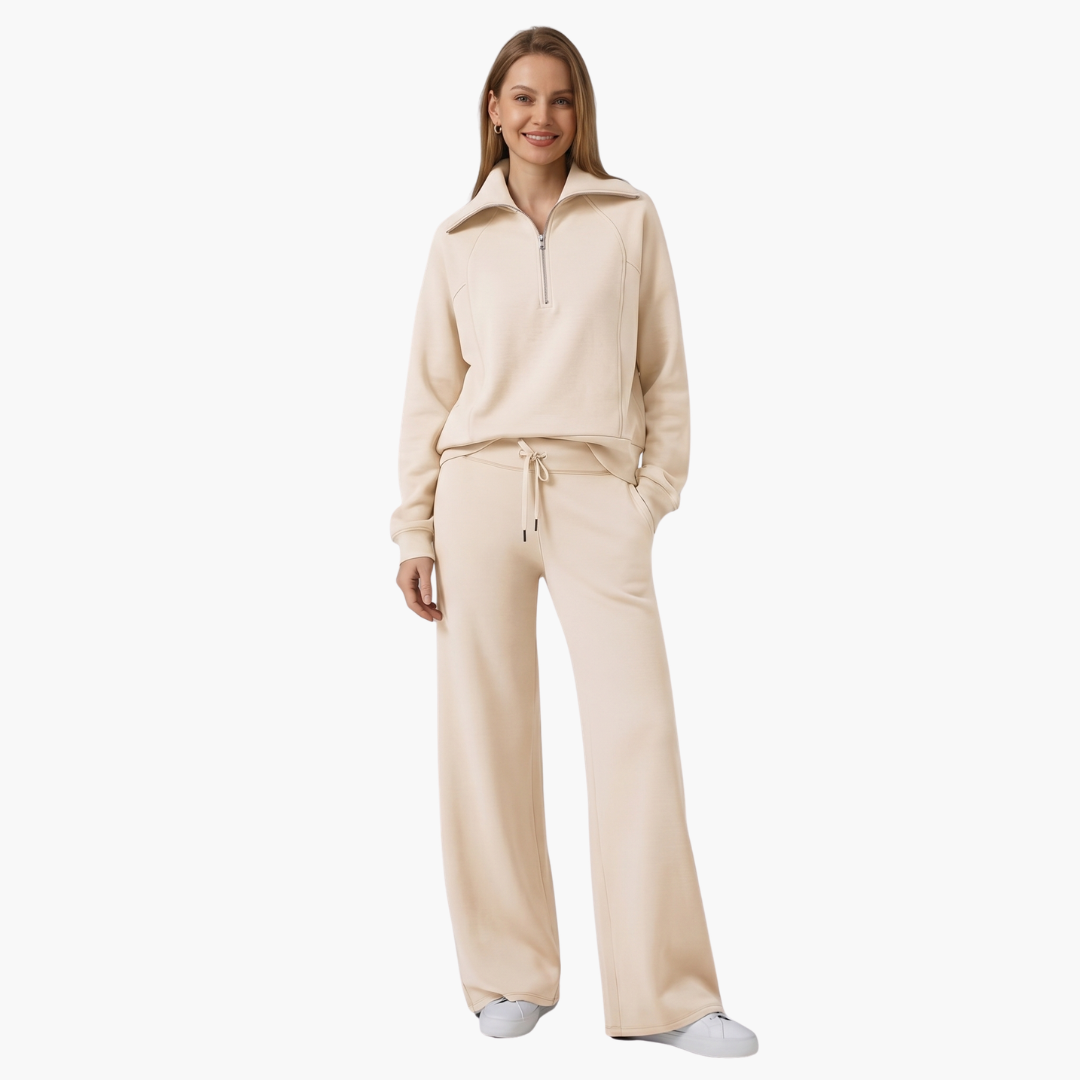 Daphne | Comfortable Women's Loungewear Set – Stylish Half Zip Top & Wide Leg Pants 8