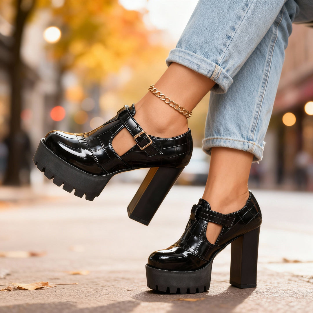 Delancey | Black Pumps Black Platform Heels Vintage Mary Jane Style 9
