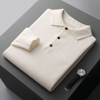 Ethan | Herren-Polo-Pullover aus gestrickter Baumwolle mit langen Ärmeln und drei Knöpfen