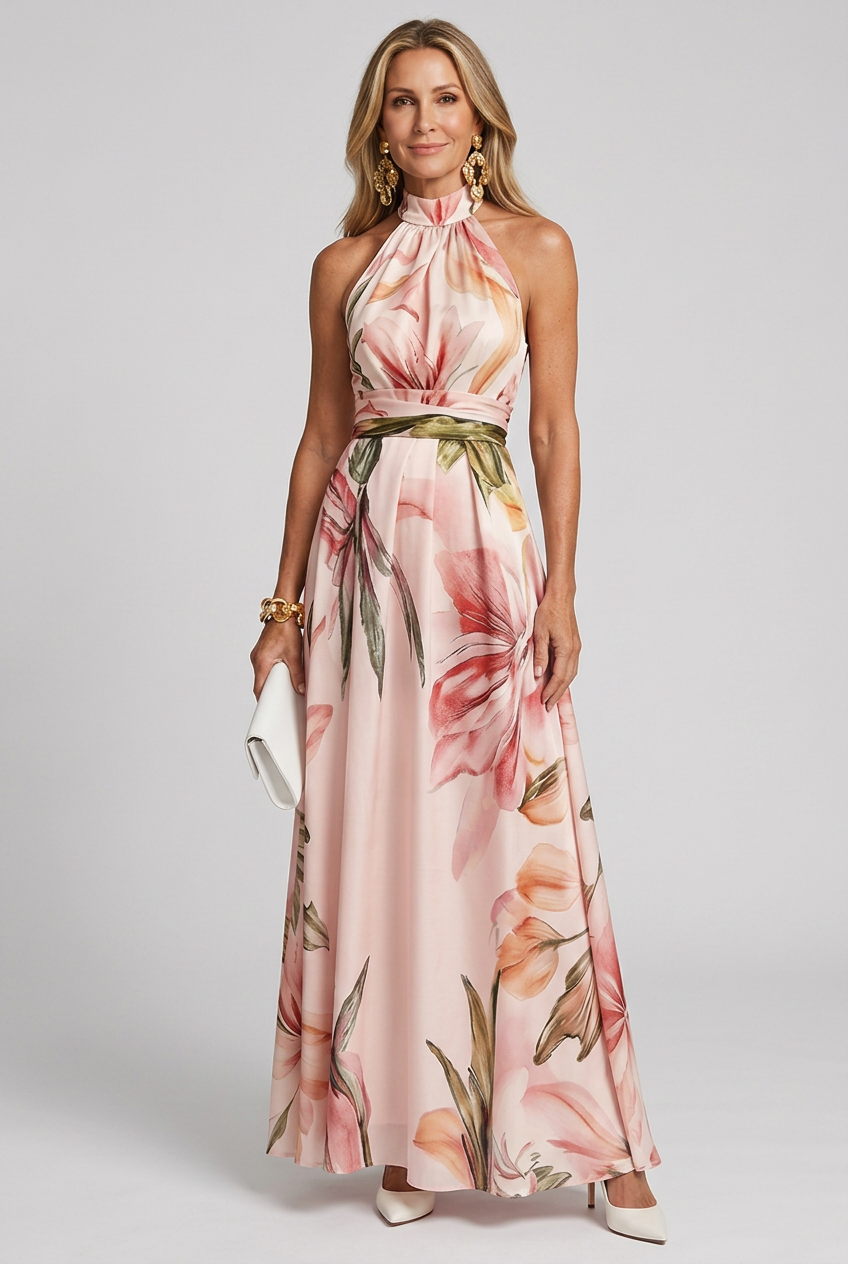 Arabella | Floral Halter Flowing Maxi Dress
