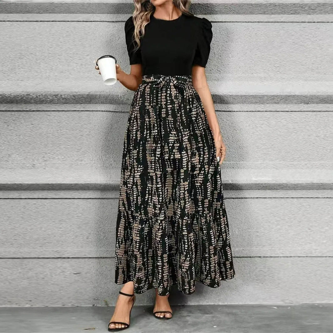Elara | Elegant Floral Maxi Dress with Puff Sleeves & Tie Waist for Women 1