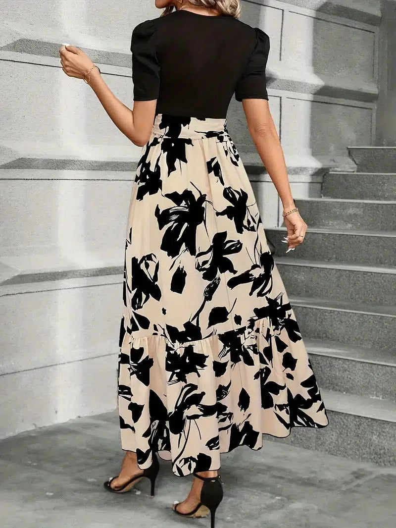 Elara | Elegant Floral Maxi Dress with Puff Sleeves & Tie Waist for Women 4