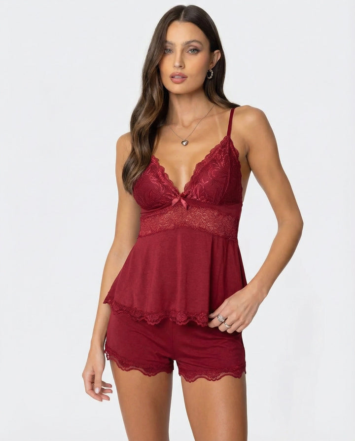 Elara | Women's Loungewear Sets Lace Camisole and Shorts Elegant Relaxed Fit 1