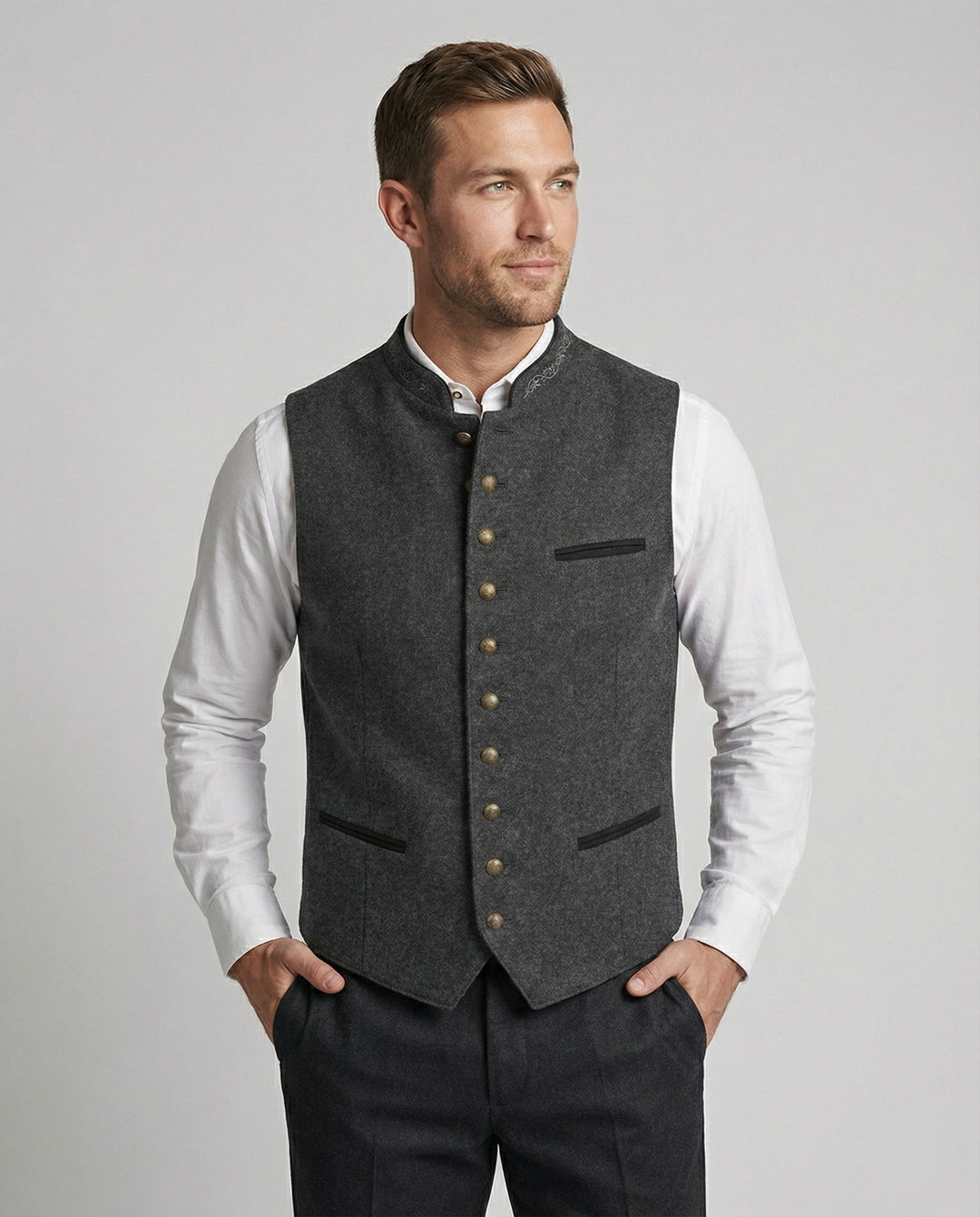 Eldric | Elegant, Slim-Fit Gray Traditional Vest for Men 0