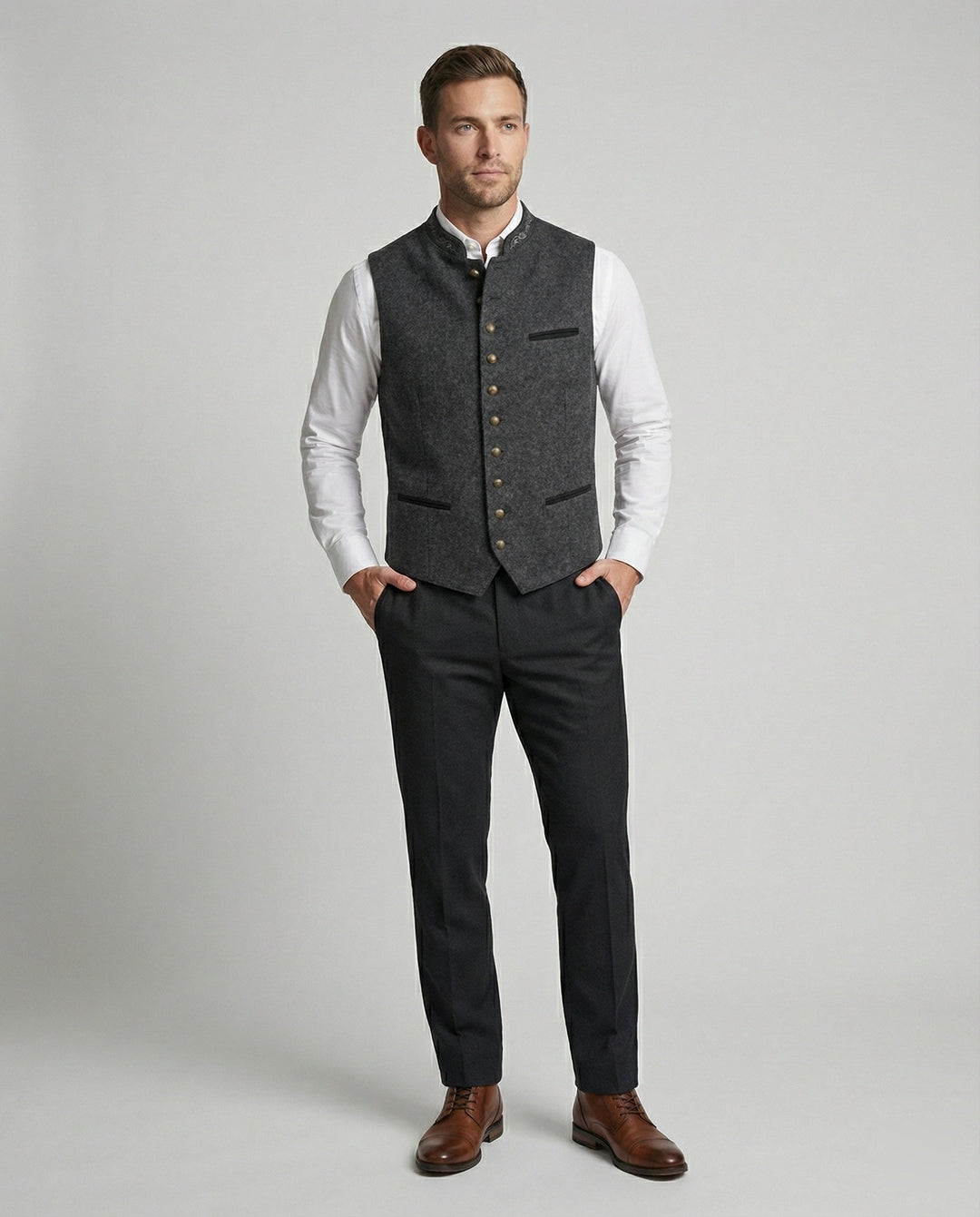 Eldric | Elegant, Slim-Fit Gray Traditional Vest for Men 1