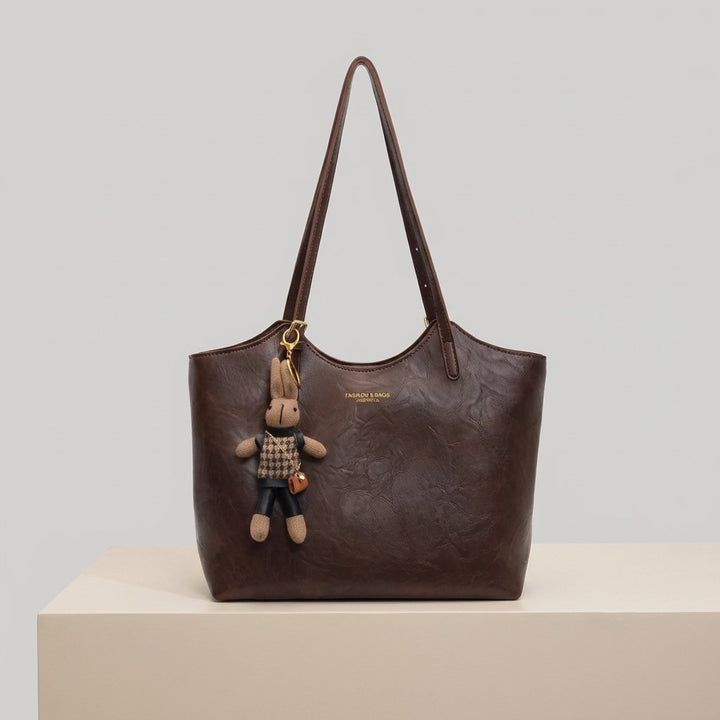 Eleanor | Women's Soft Vegan Leather Shoulder Tote Bag Plush Bunny Charm 1