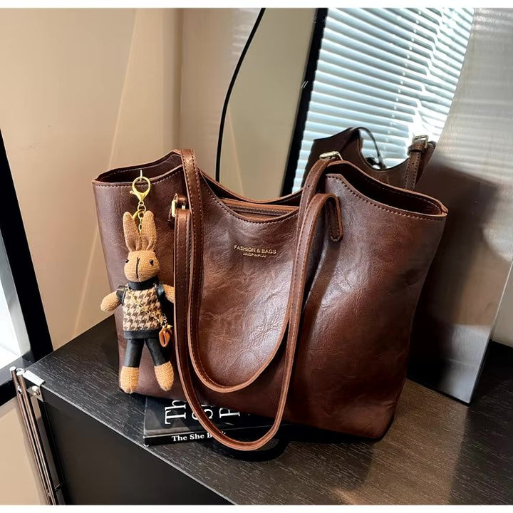 Eleanor | Women's Soft Vegan Leather Shoulder Tote Bag Plush Bunny Charm 2