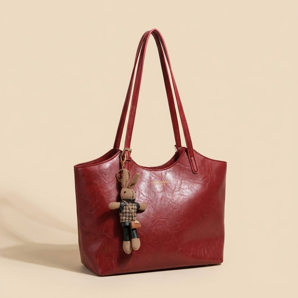 Eleanor | Women's Soft Vegan Leather Shoulder Tote Bag Plush Bunny Charm 3