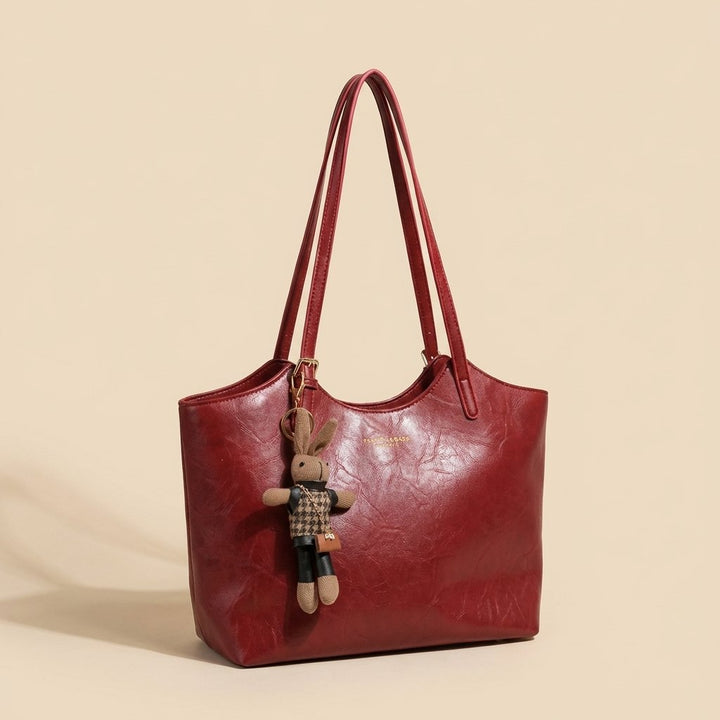Eleanor | Women's Soft Vegan Leather Shoulder Tote Bag Plush Bunny Charm 3