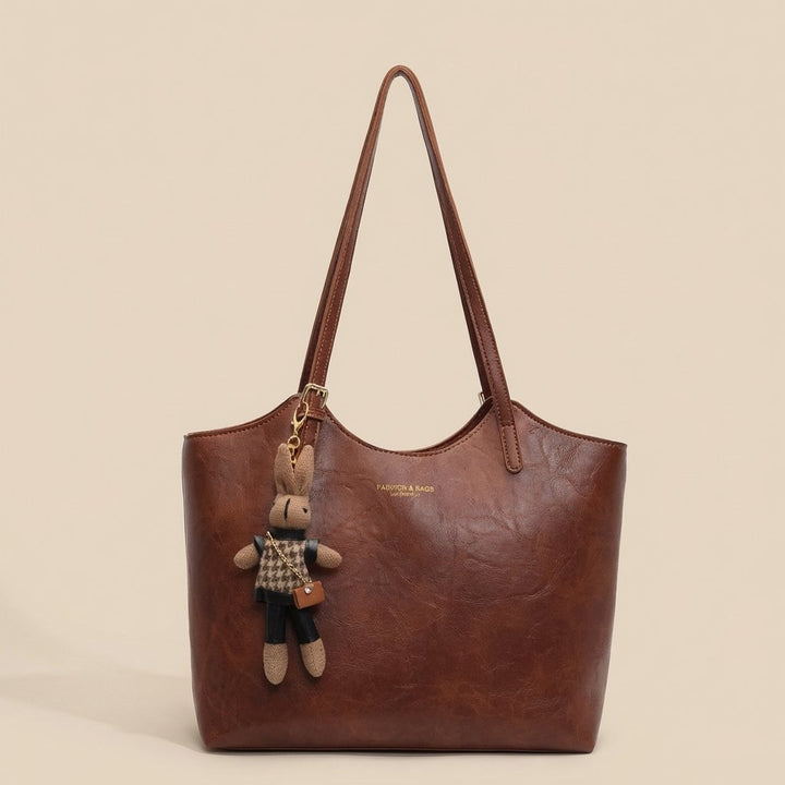 Eleanor | Women's Soft Vegan Leather Shoulder Tote Bag Plush Bunny Charm 5