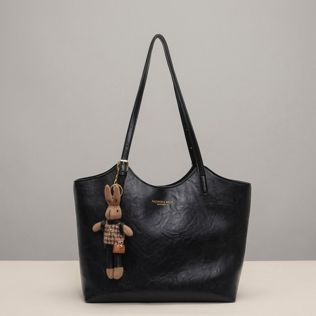 Eleanor | Women's Soft Vegan Leather Shoulder Tote Bag Plush Bunny Charm 6