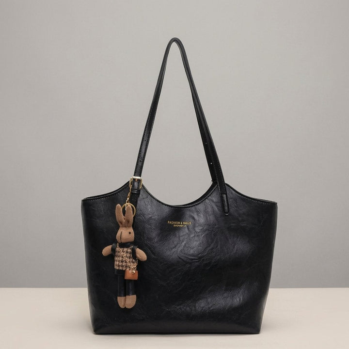 Eleanor | Women's Soft Vegan Leather Shoulder Tote Bag Plush Bunny Charm 6