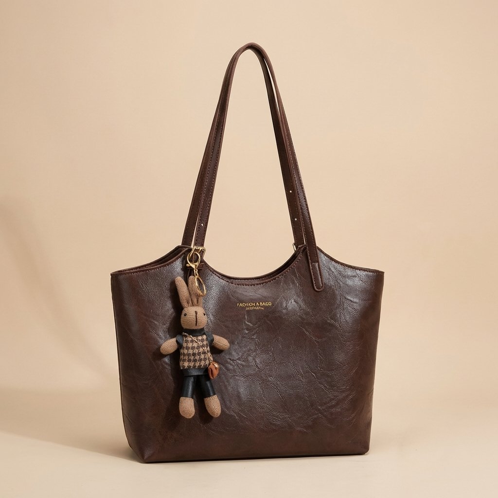 Eleanor | Women's Soft Vegan Leather Shoulder Tote Bag Plush Bunny Charm 7