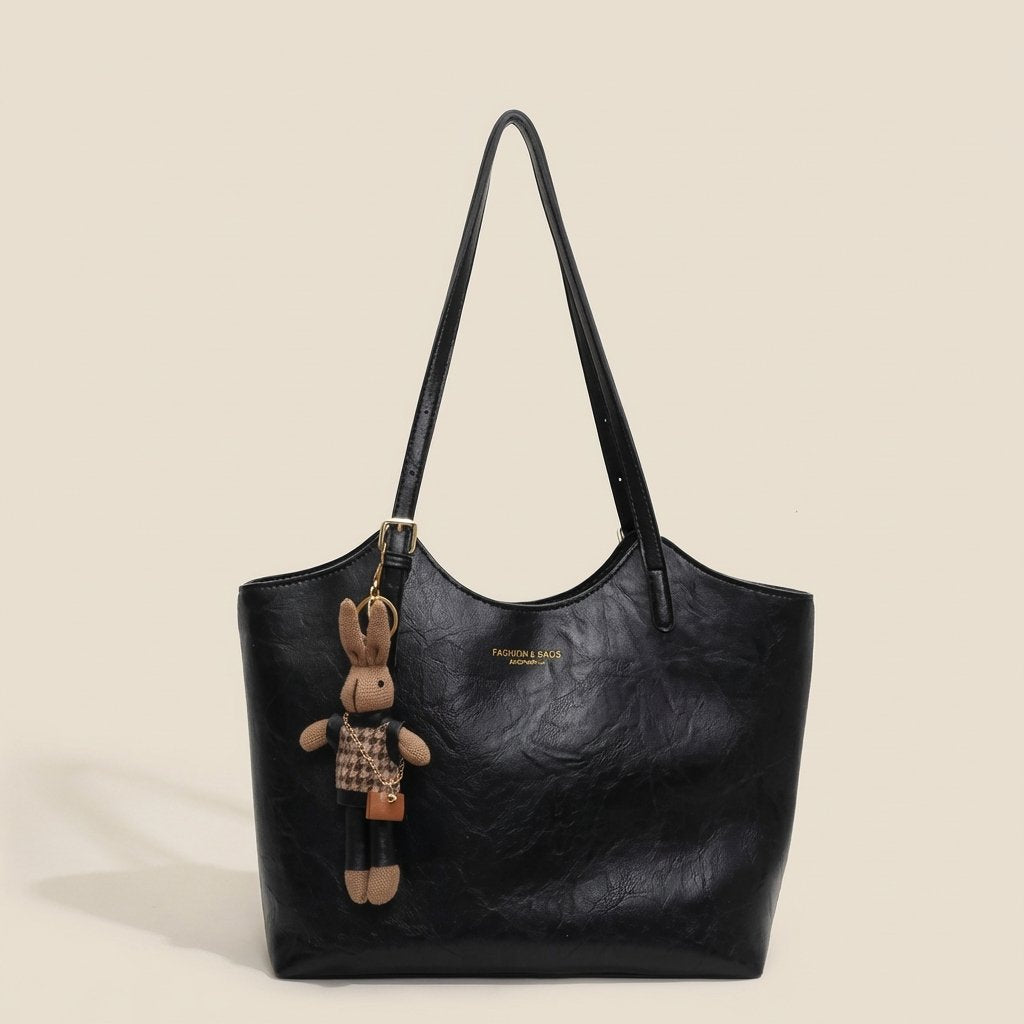 Eleanor | Women's Soft Vegan Leather Shoulder Tote Bag Plush Bunny Charm 8