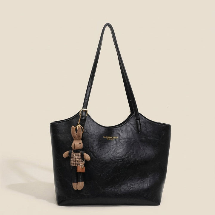Eleanor | Women's Soft Vegan Leather Shoulder Tote Bag Plush Bunny Charm 8