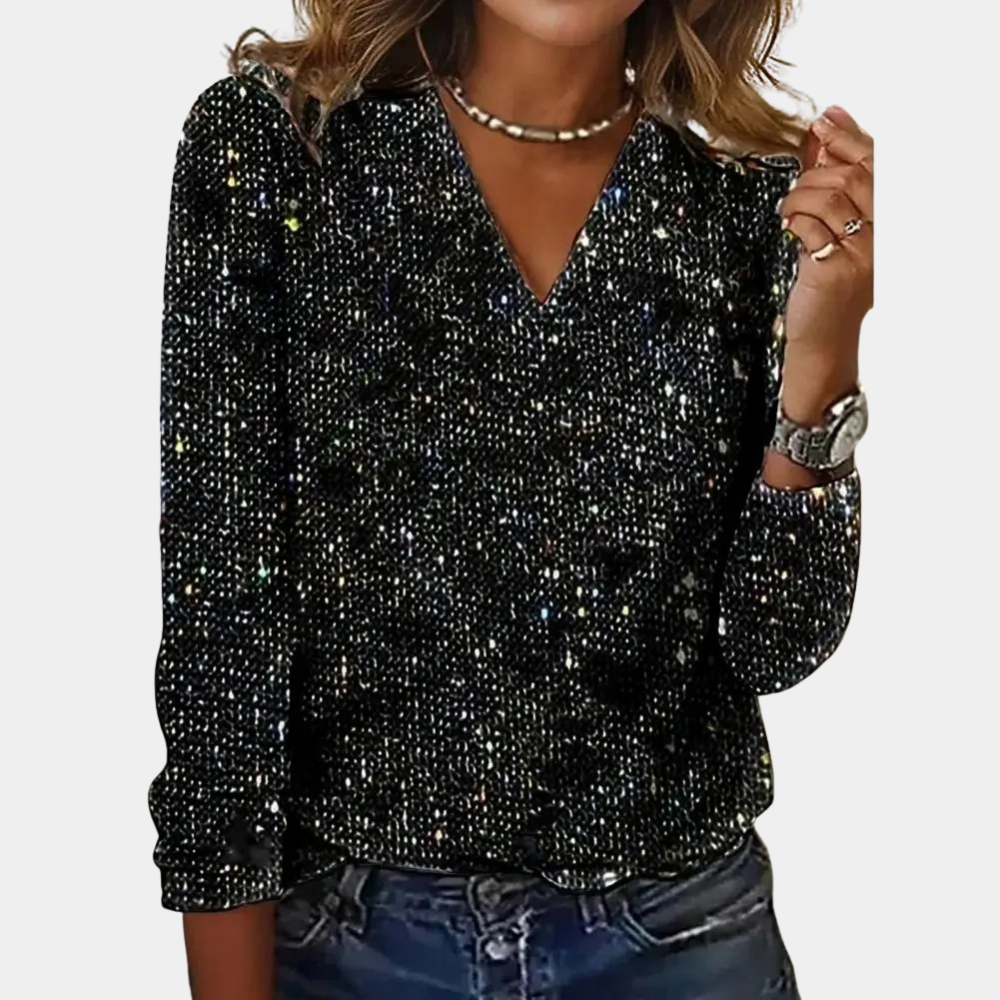 Elena | Glamorous women's glitter top with V-neck 0