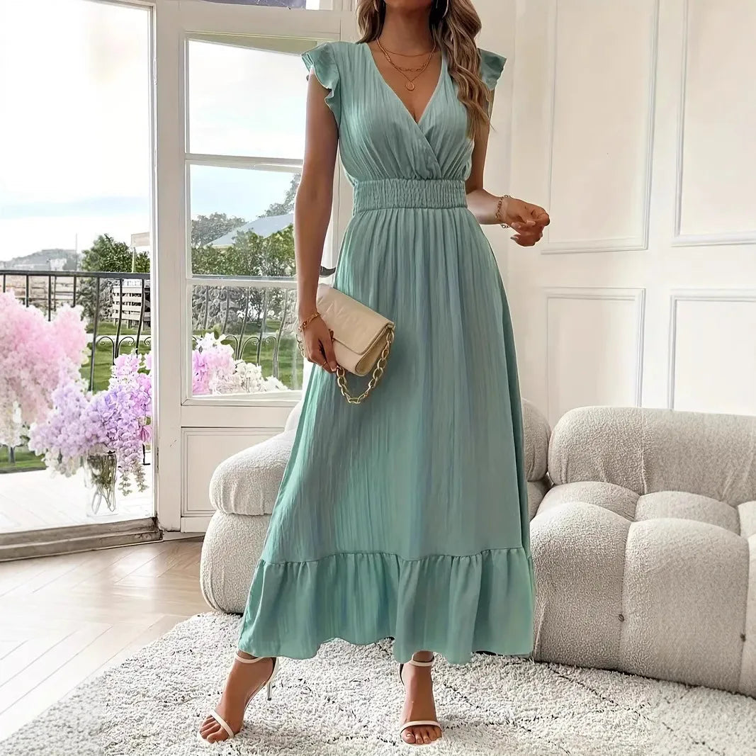 Elira | Elegant Floral Maxi Dress for Women – Flattering V-Neck &amp; Ruffle Details 0