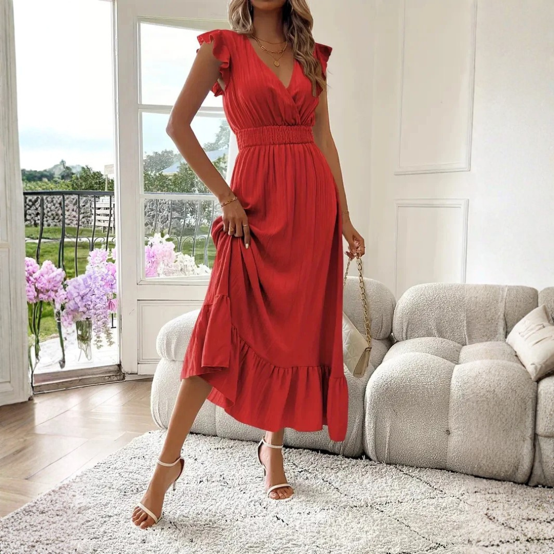 Elira | Elegant Floral Maxi Dress for Women – Flattering V-Neck &amp; Ruffle Details 11