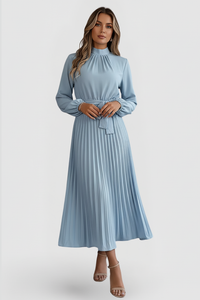 Linda | Elegantes Midikleid mit Falten und Stehkragen