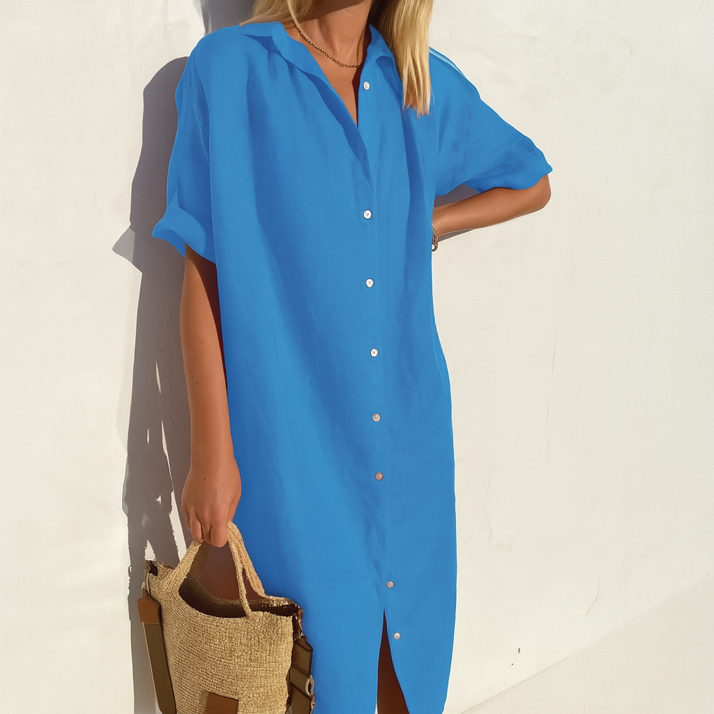 Elysia | Classic, Relaxed & Versatile Women’s Summer Dress - Button Down Midi Shirt Style 3
