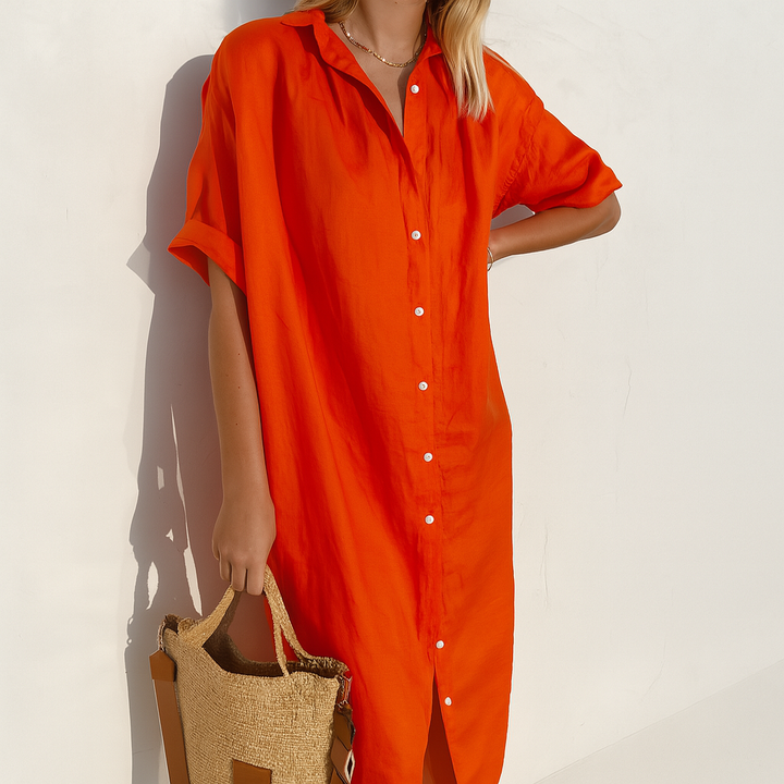 Elysia | Classic, Relaxed & Versatile Women’s Summer Dress - Button Down Midi Shirt Style 4