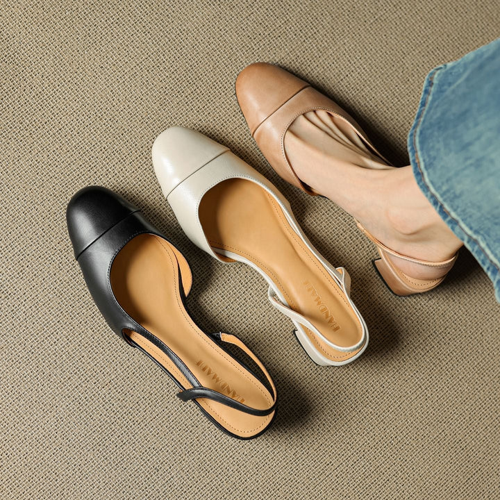 Elysia | Elegant Genuine Leather Slingback Heels with Block Heel 5