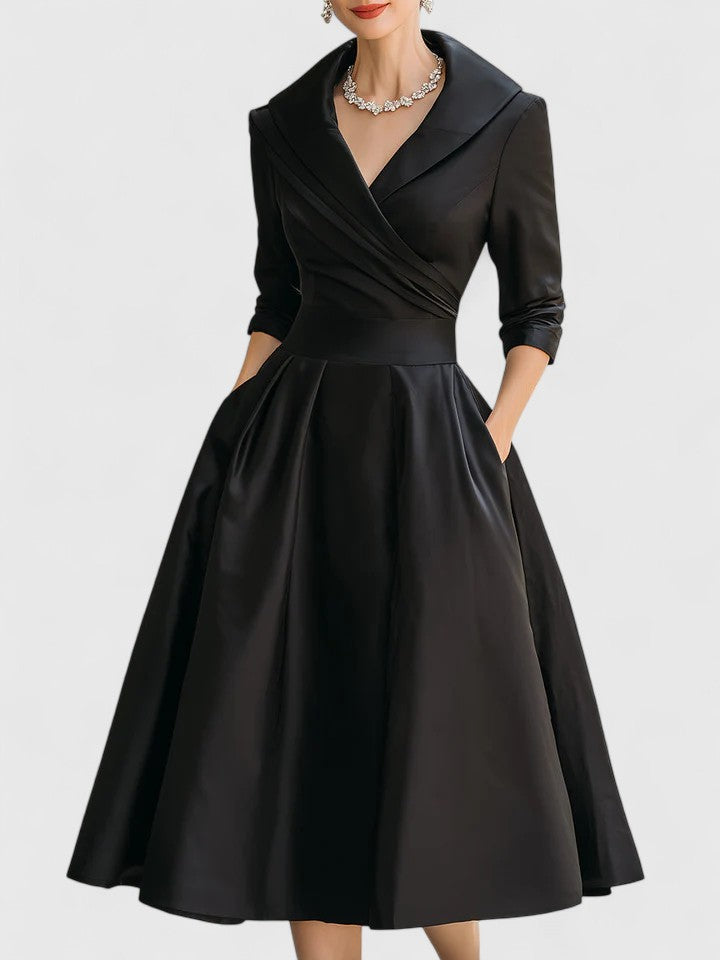 Elysia | Elegant Long Sleeve Satin Midi Dress for Women - Versatile & Timeless Style 0