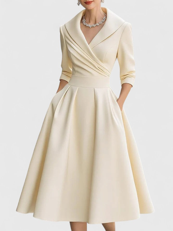 Elysia | Elegant Long Sleeve Satin Midi Dress for Women - Versatile & Timeless Style 1