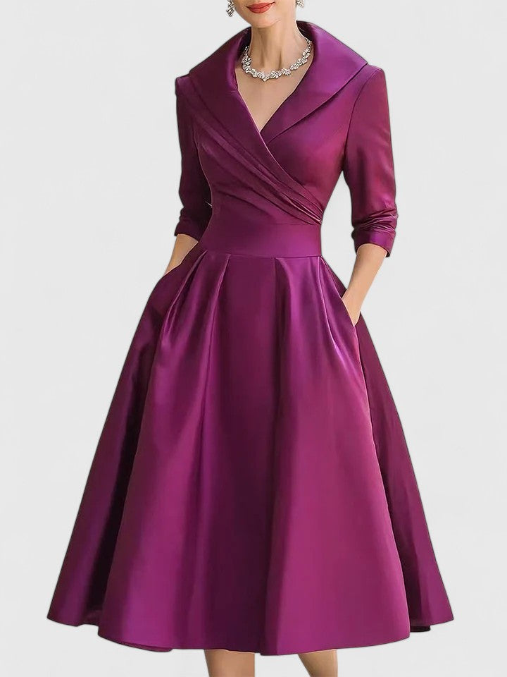 Elysia | Elegant Long Sleeve Satin Midi Dress for Women - Versatile & Timeless Style 3