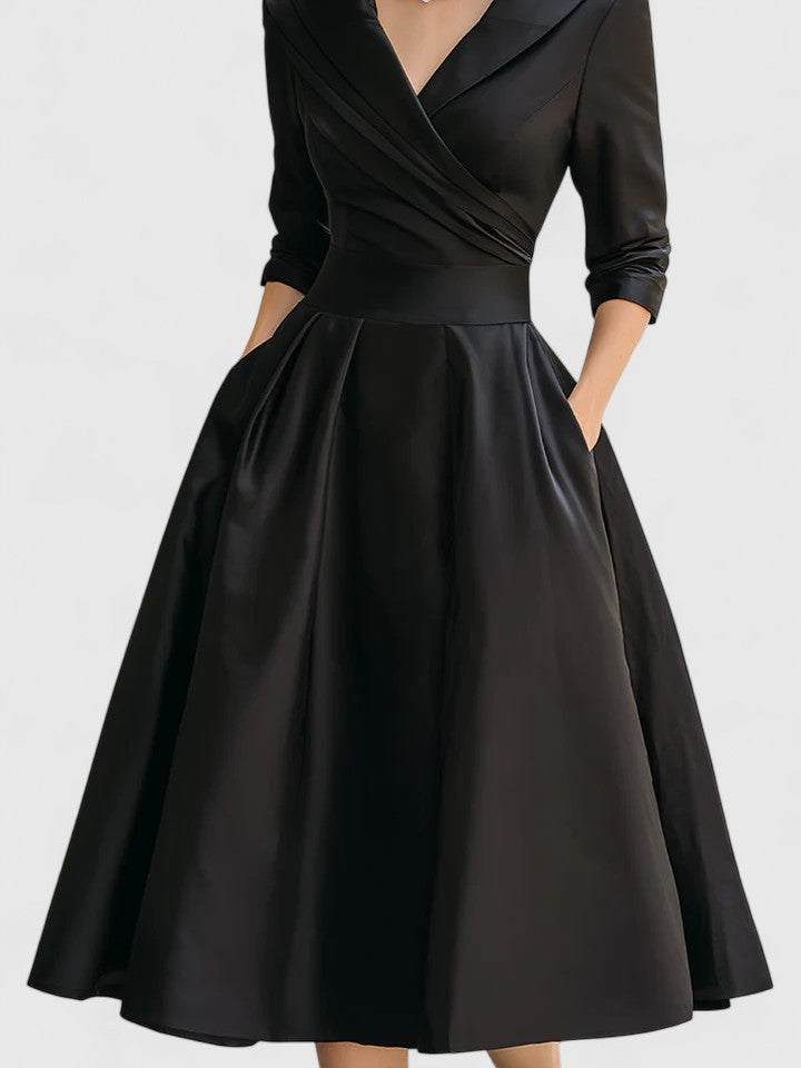Elysia | Elegant Long Sleeve Satin Midi Dress for Women - Versatile & Timeless Style 6
